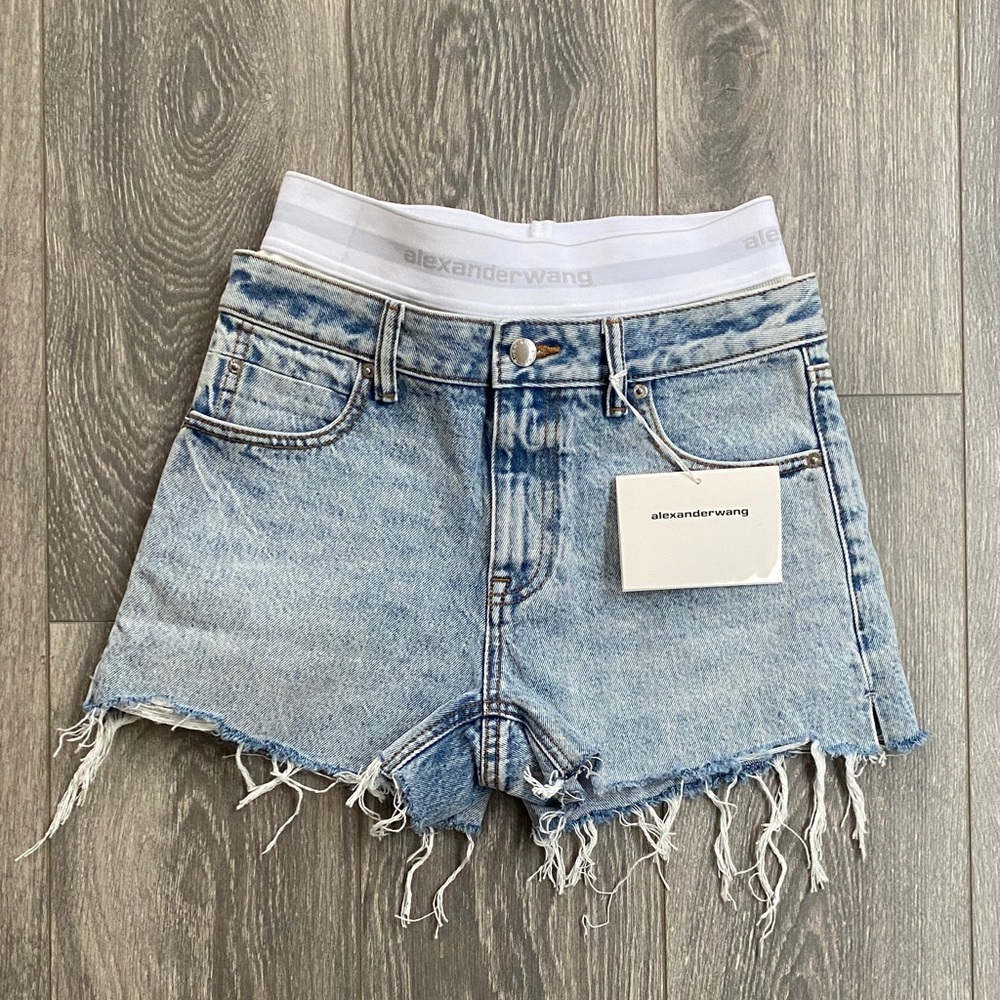 Alexander Wang - NWT! Low Rise Jean Shorts with Logo Elastic Underwear - Size 25